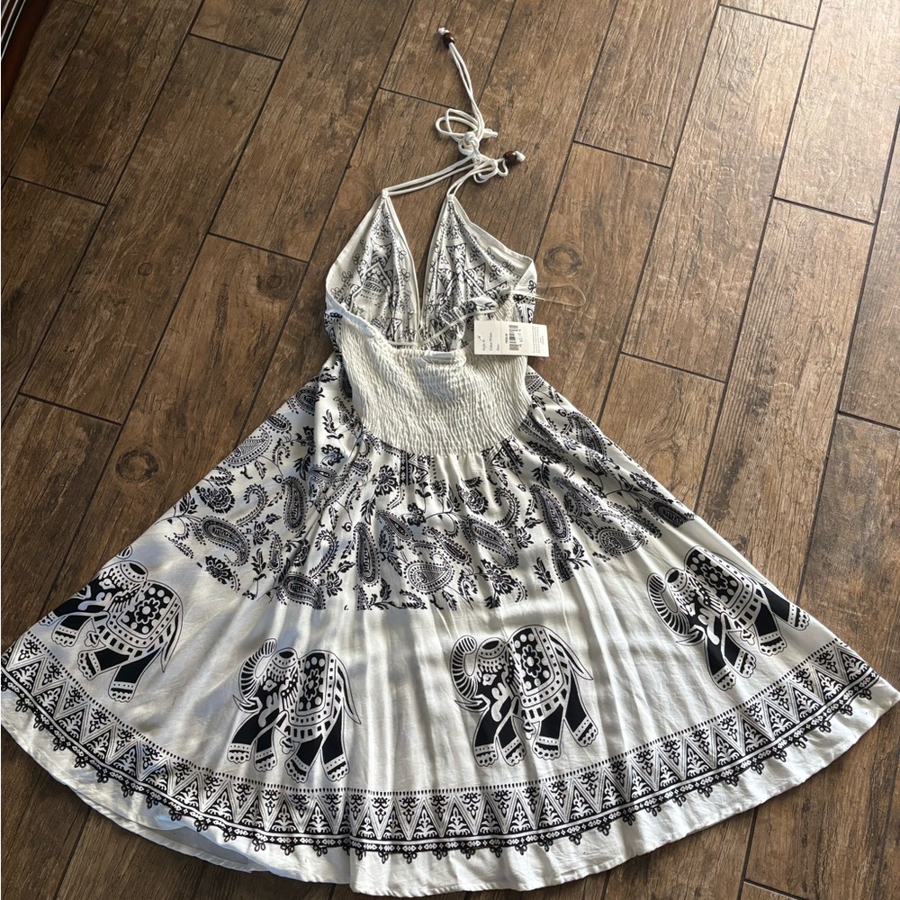 NWT White Black Halter Sundress Advance Apparels Free Size S M L Dress - Picture 4 of 4